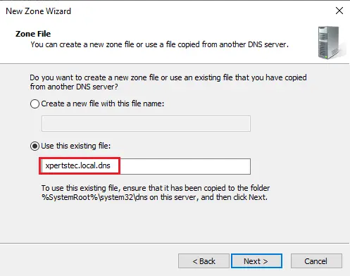 Backup DNS wizard zone file