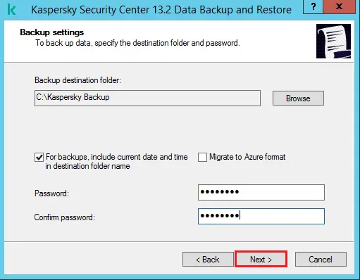 Backup Kaspersky Server Database