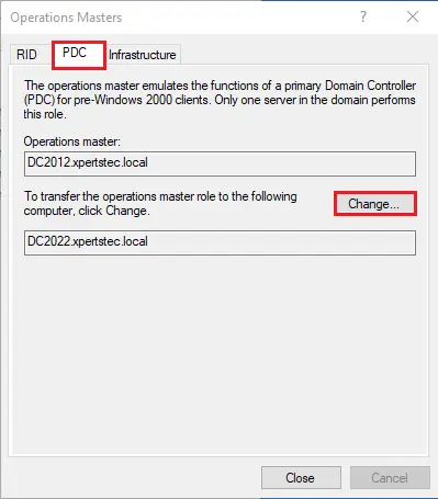 Change operations master PDC