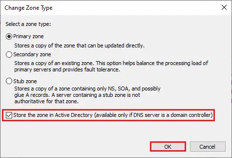 Change zone type DNS