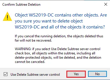 Confirm Subtree deletion