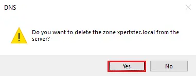 Delete the DNS zone warning