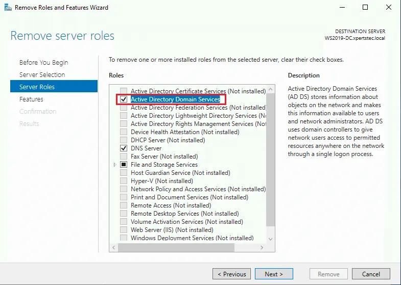 Demote active directory domain service