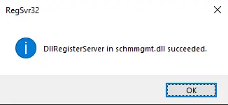 DllRegisterServer in schmmgmt.dll succeeded