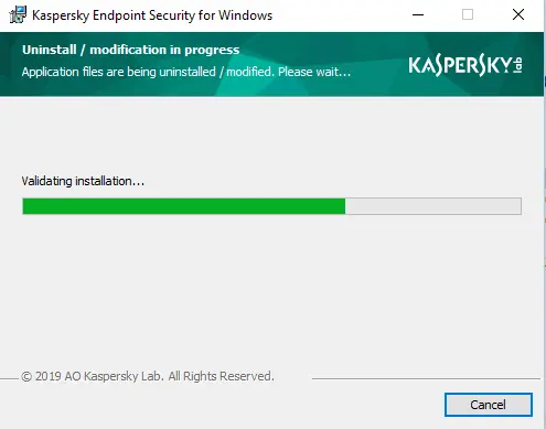 Kaspersky uninstallmodification in progress