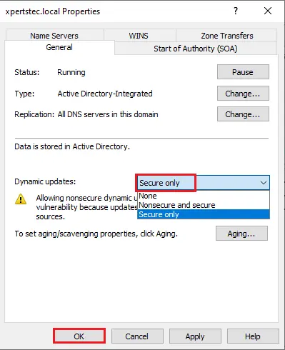 Local DNS server properties