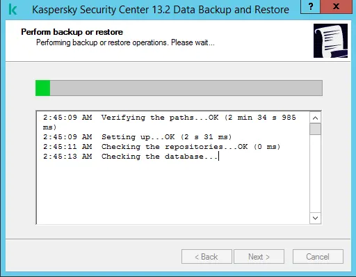 Perform Kaspersky Server Database backup