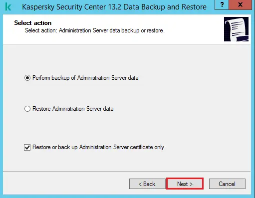 Perform backup of administration server data