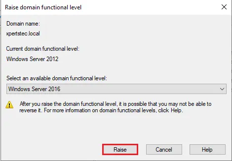 Raise domain functional level