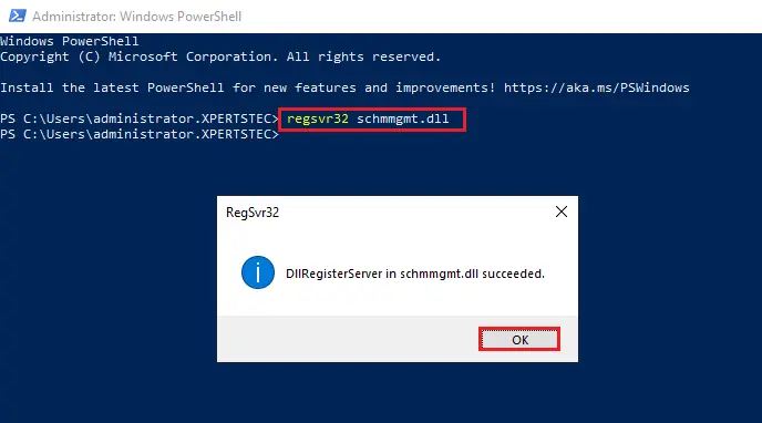 Regsvr32 schmmgmt.dll PowerShell