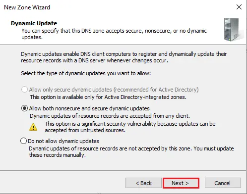 Restore DNS wizard dynamic update