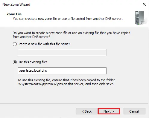 Restore DNS wizard zone file