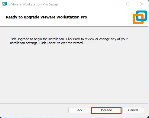 Upgrade VMware workstation Pro