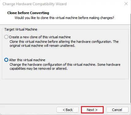 VMware clone before converting