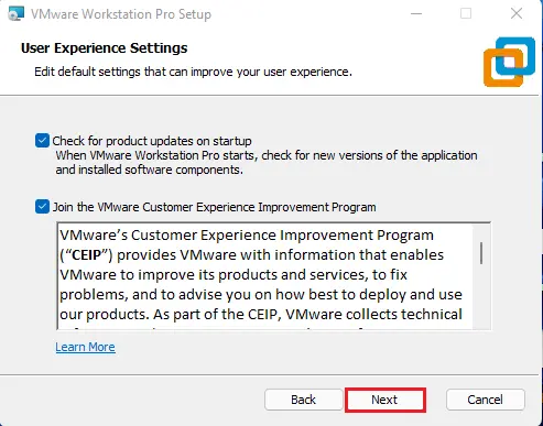 VMware user experience settings