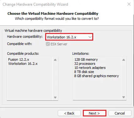 Virtual machines hardware compatibility