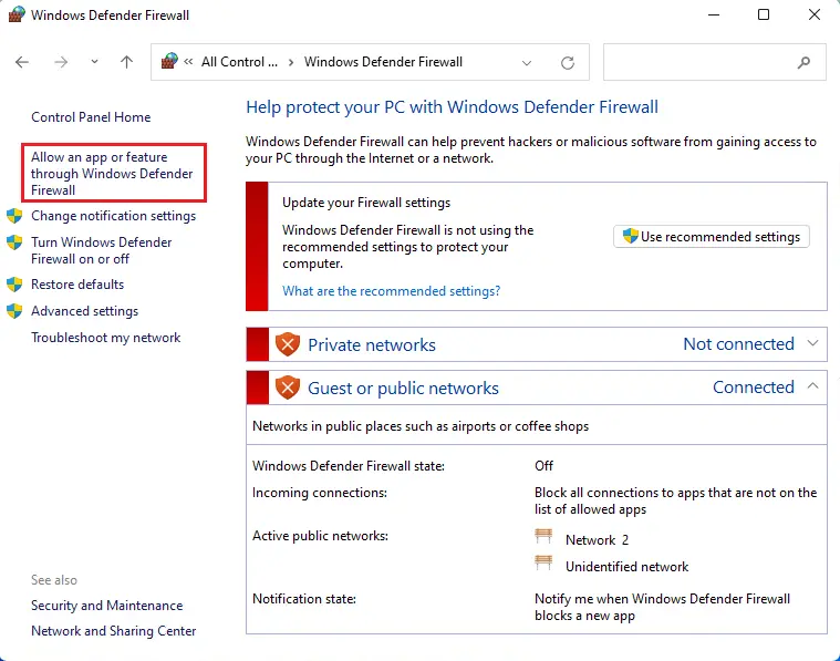 Windows Defender Firewall