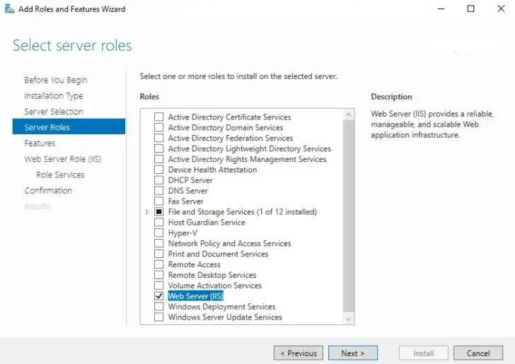 enable web server iis roles