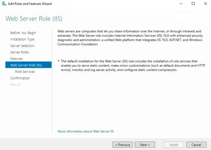 setup web server role IIS