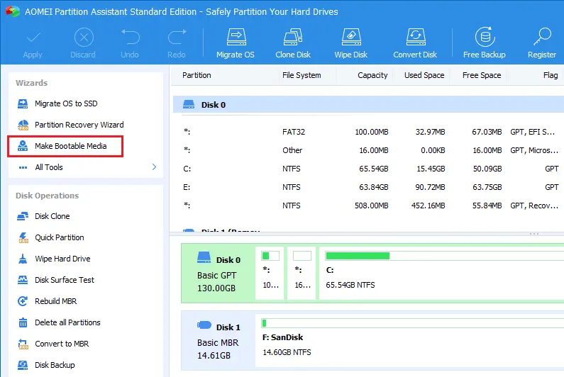 AOMEI Partition Assistant console