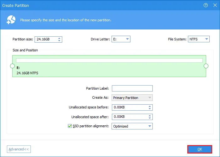 AOMEI create partition