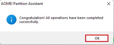 AOMEI partition assistant congratulation