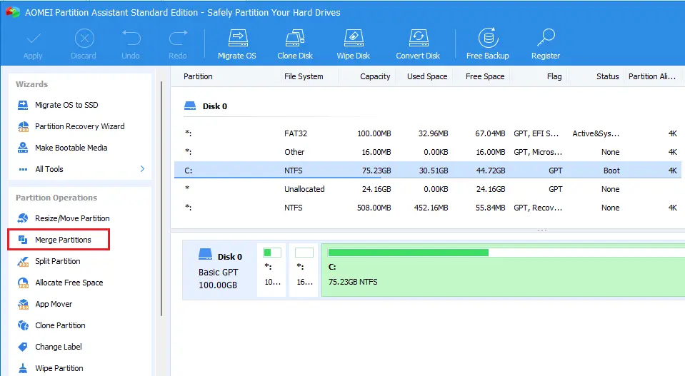 AOMEI partition assistant console