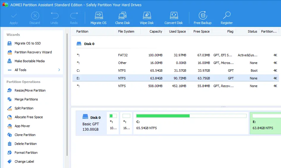 AOMEI partition assistant console