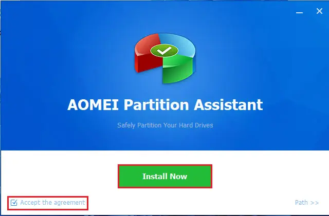 AOMEI partition assistant install now.