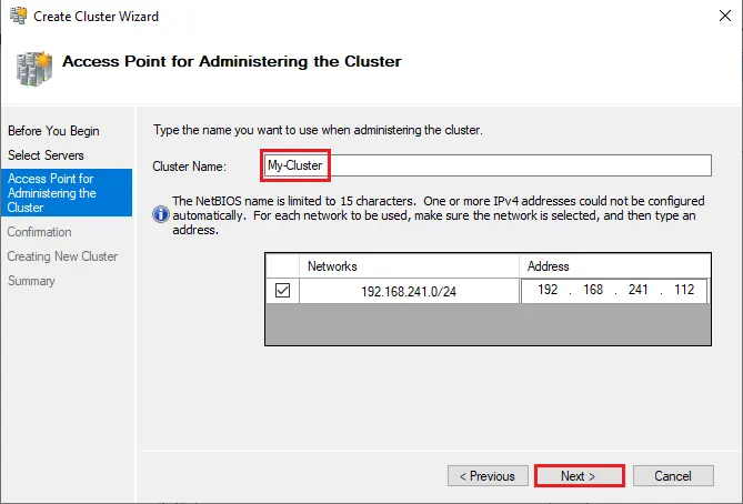 Access point for administering the cluster