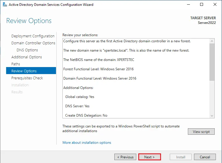 Active Directory domain services review options