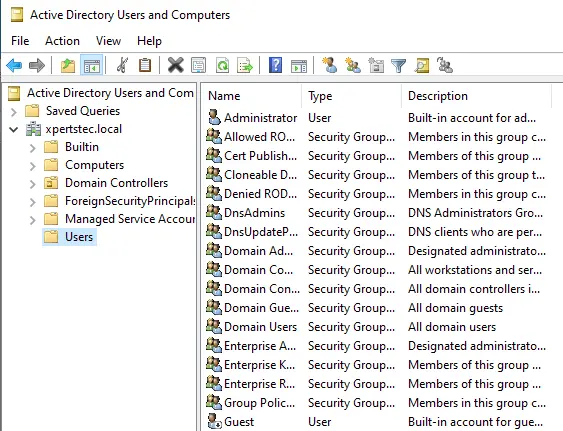 Active Directory users and computers