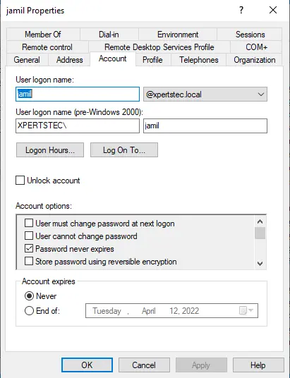 Active directory user properties