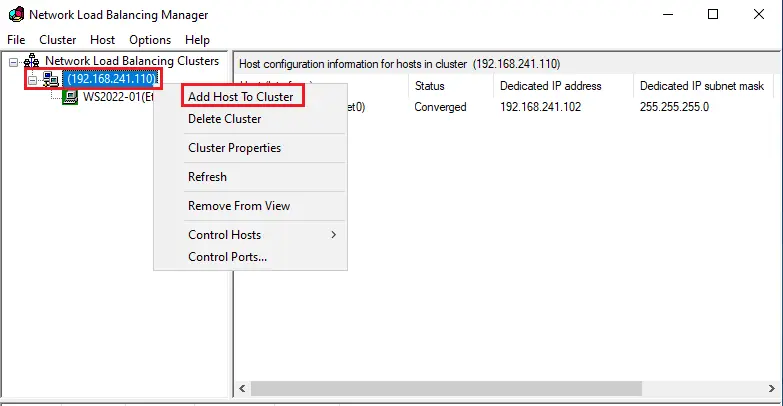 Add host to cluster NLB