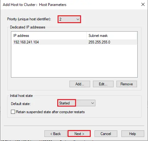 Add host to cluster host parameters