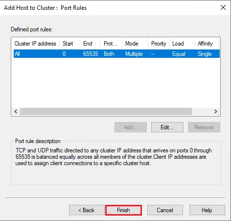 Add host to cluster port rules