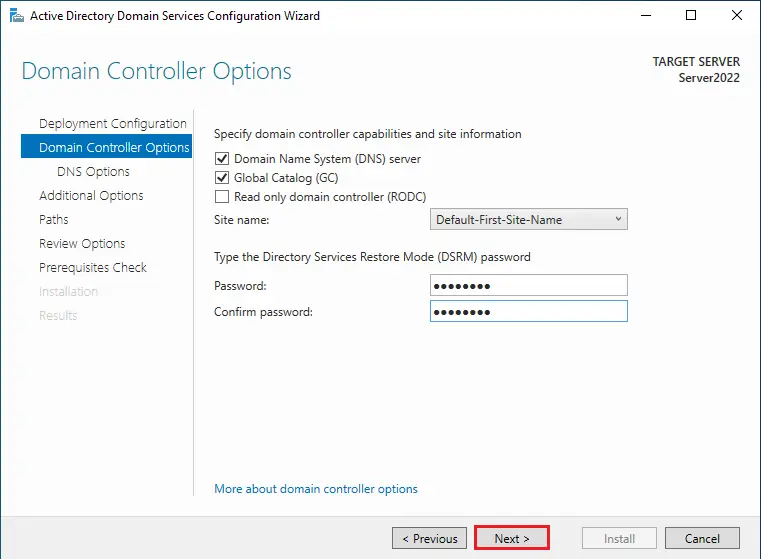 Additional Domain controller options