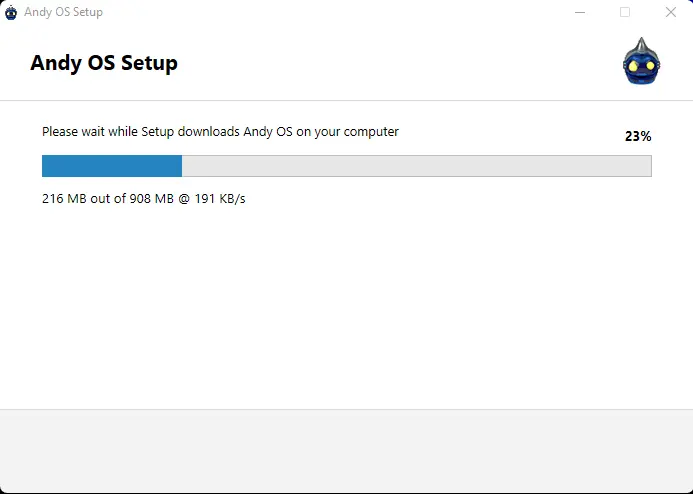 Andy OS setup downloading