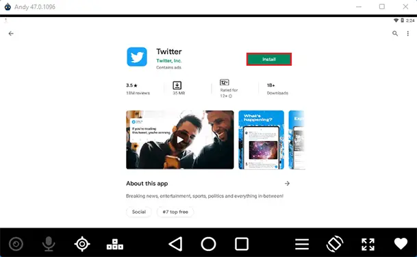 Andy emulator install twitter