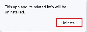App info will be uninstalled