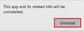 App related info will be uninstalled