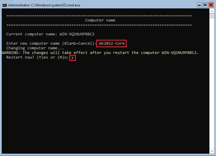 Change name windows server core