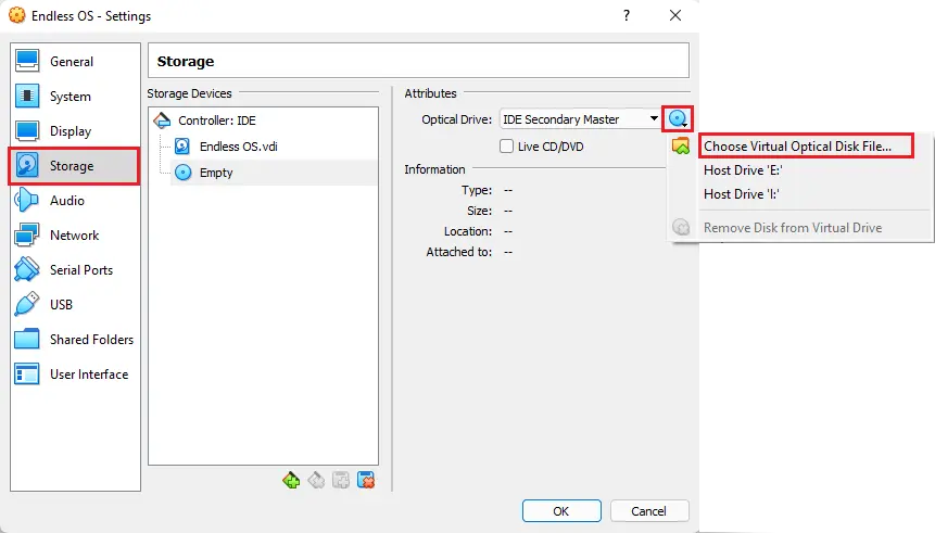 Choose a virtual optical disk file