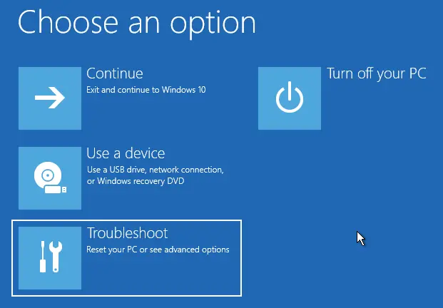 Choose an option troubleshoot