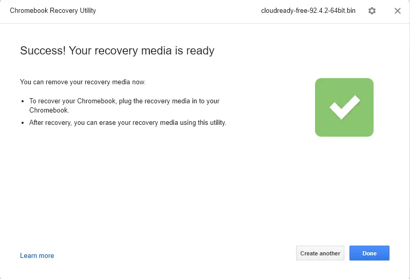 Chromebook recovery utility done