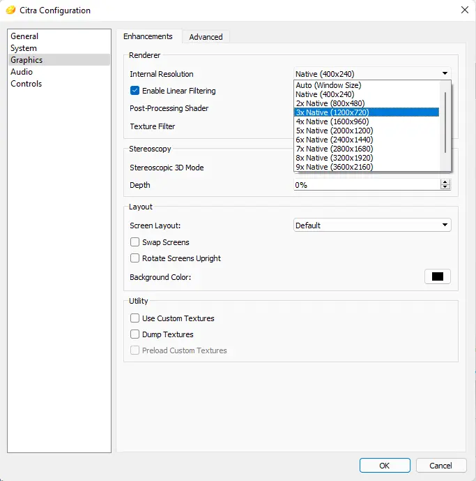 Citra Emulator configuration graphics