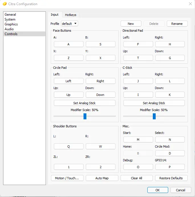 Citra configuration controls