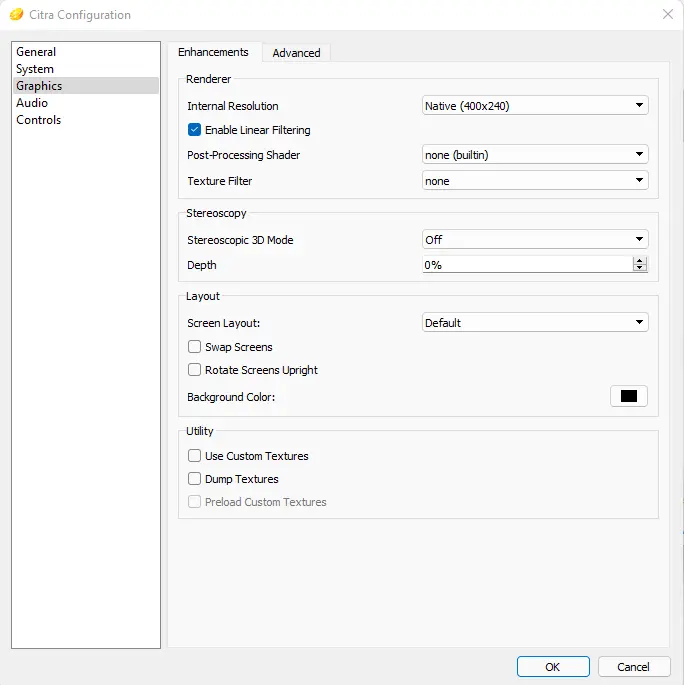 Citra player configuration graphics