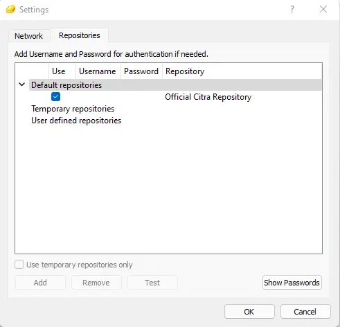 Citra repositories settings