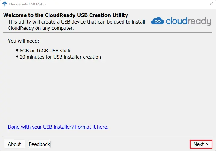 CloudReady USB creator utility